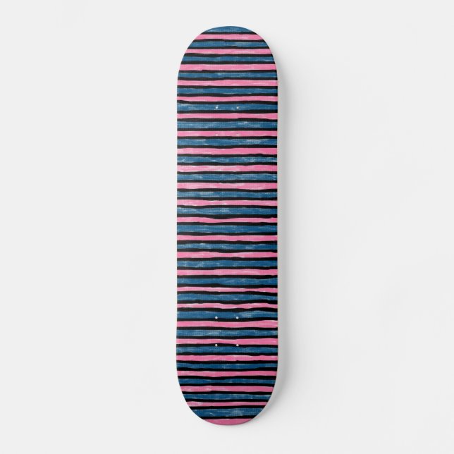 Skateboard, Painted Stripes, Blue and Pink Skateboard (Front)