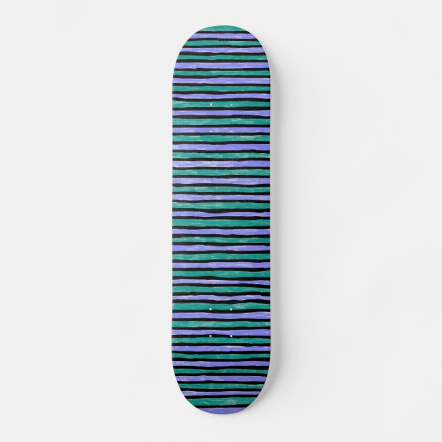Skateboard, Painted Stripes, Teal and Blue Skateboard (Front)