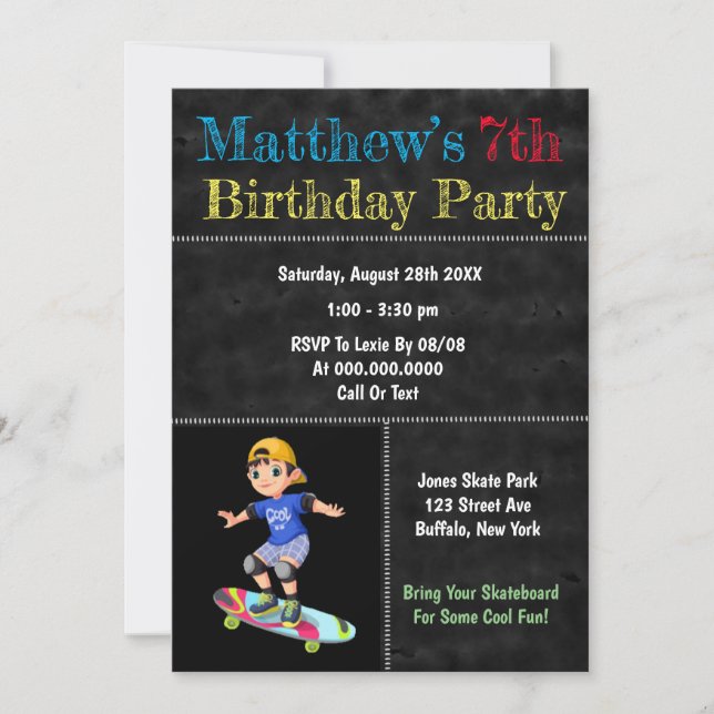 Skateboard Park Birthday Party  (Front)