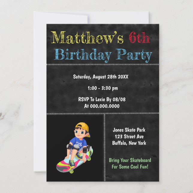 Skateboard Park Birthday Party  (Front)