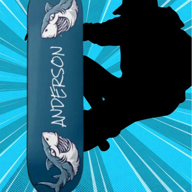 skateboard Personalised 2 Blue Sharks (Original and best online Zazzle skateboard shop- Urban Warrior)