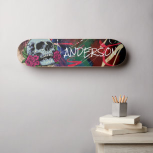 Skateboard Personalised Blue Skull
