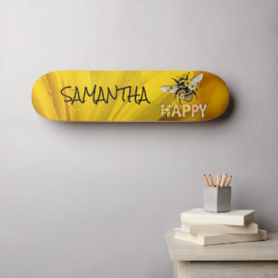 Skateboard Personalised Yellow Bee Happy