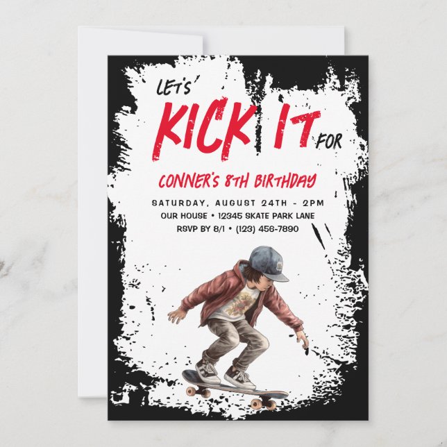 Skateboard Photo Grunge Skate Boy Birthday Party Invitation (Front)