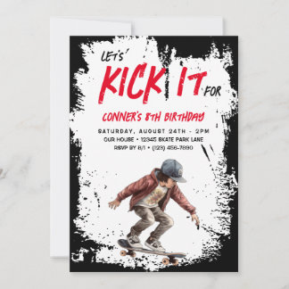 Skateboard Photo Grunge Skate Boy Birthday Party Invitation