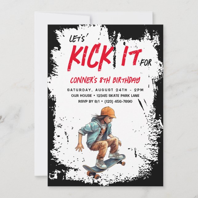 Skateboard Photo Grunge Skate Boy Birthday Party Invitation (Front)