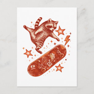 Skateboard Racoon Y2K 90s Style Postcard