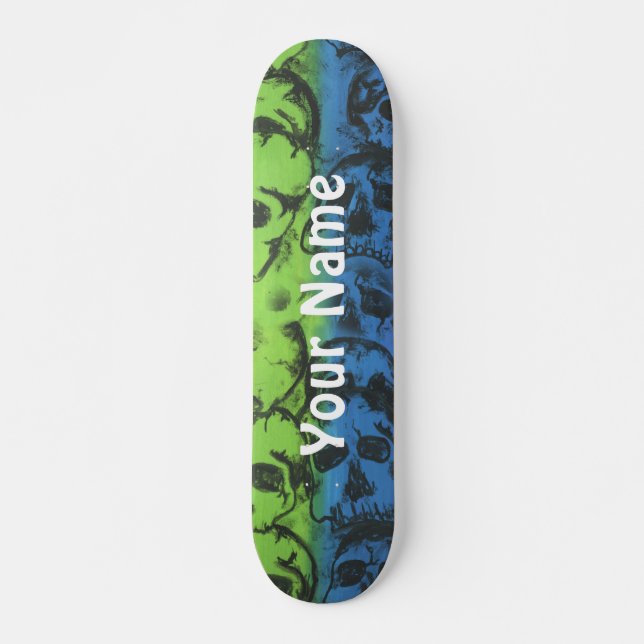 Skateboard - Rainbow Skull - Customise w Your Name (Front)
