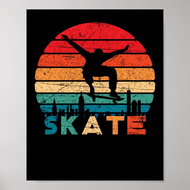 Skateboard Retro Vintage Skateboarding Sunset Poster (Front)