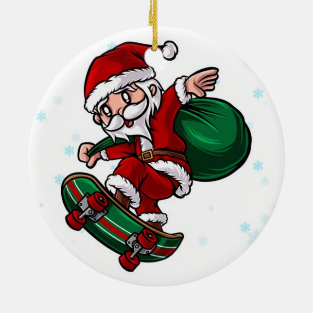 Skateboard Santa Claus Ceramic Tree Decoration (Back)