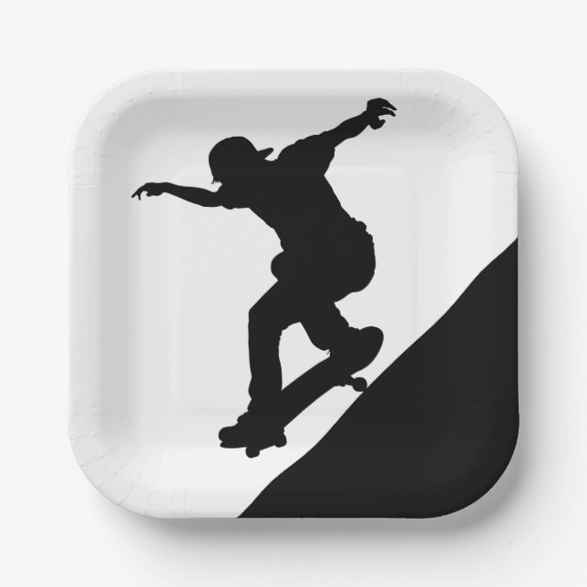 Skateboard Skateboarding Fun Silhouette Paper Plate (Front)