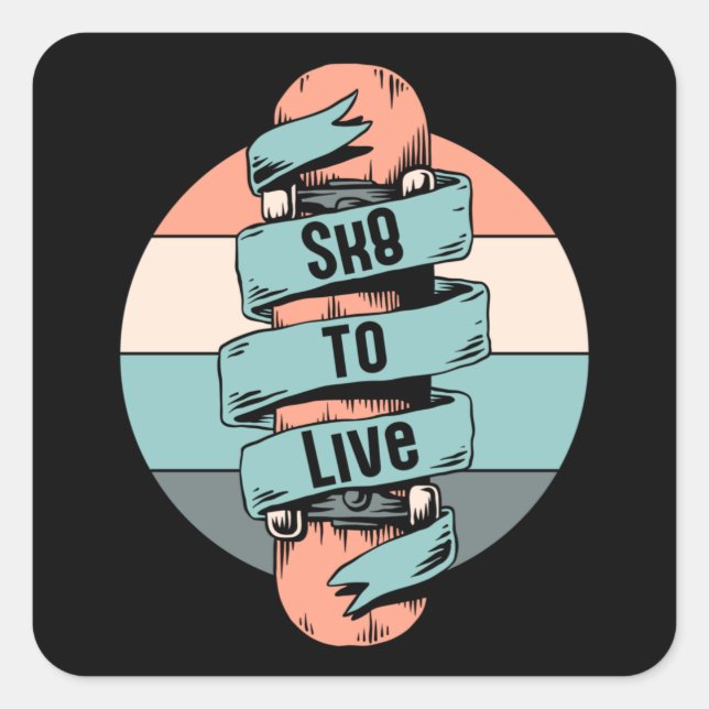 Skateboard Skater Skating Skate Retro Gift Idea Square Sticker (Front)