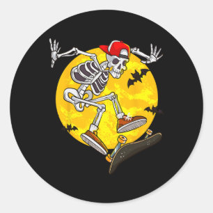 Skateboard Skeleton Funny Halloween Costume Skate Classic Round Sticker