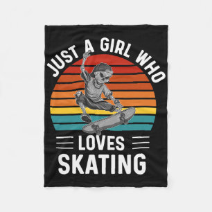 Skateboard Skeleton Girl Skateboarding Vintage Gir Fleece Blanket