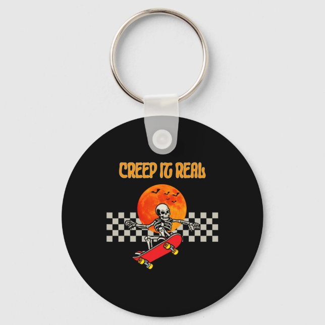 Skateboard Skeleton Halloween Skeleton Horror Mons Key Ring (Front)