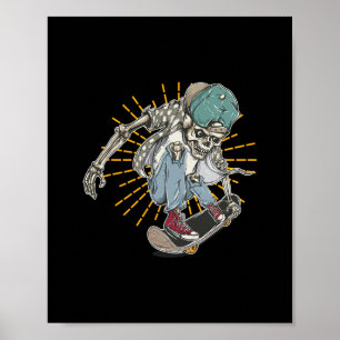 Skateboard Skeleton Skater - Vintage Retro Skating Poster