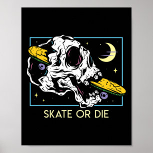 Skateboard Skull Skateboarding Retro Skater Skate Poster
