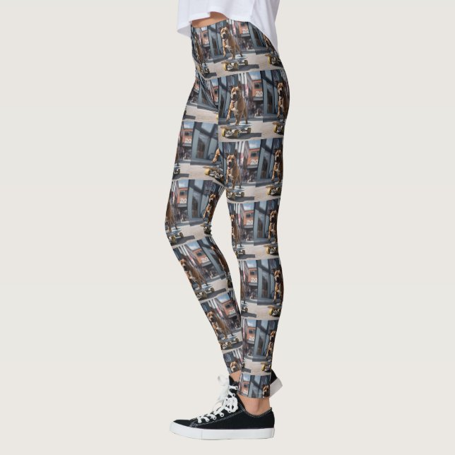 Skateboard Stunt: A Staffy on the Move Leggings (Left)
