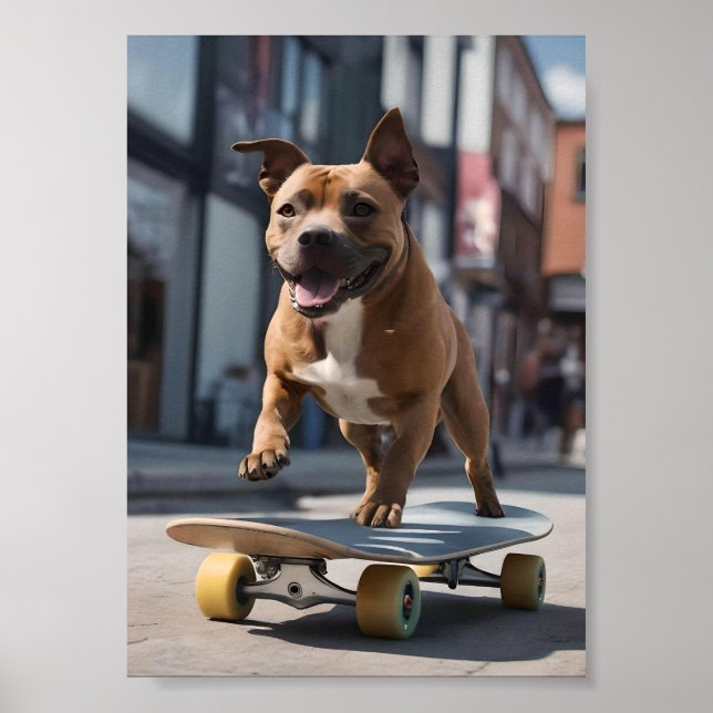 Skateboard Stunt: A Staffy on the Move Poster (Front)