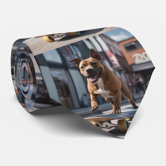 Skateboard Stunt: A Staffy on the Move Tie (Rolled)
