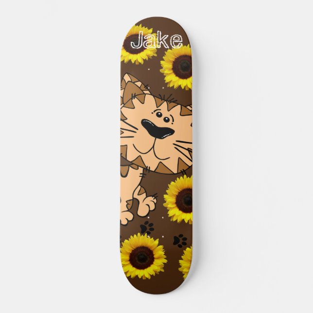 Skateboard Sunflower Kitten Cat (Front)