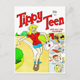 Skateboard Teen Girl Cartoon Postcard