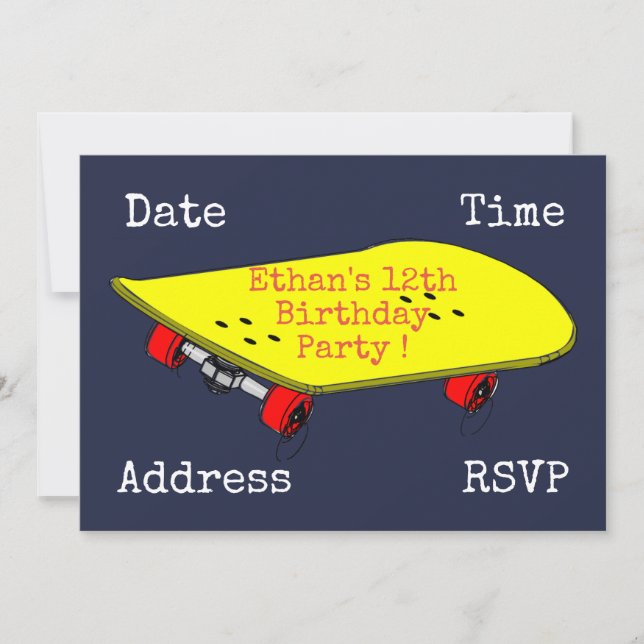 Skateboard teenage boys sport birthday party invitation (Front)