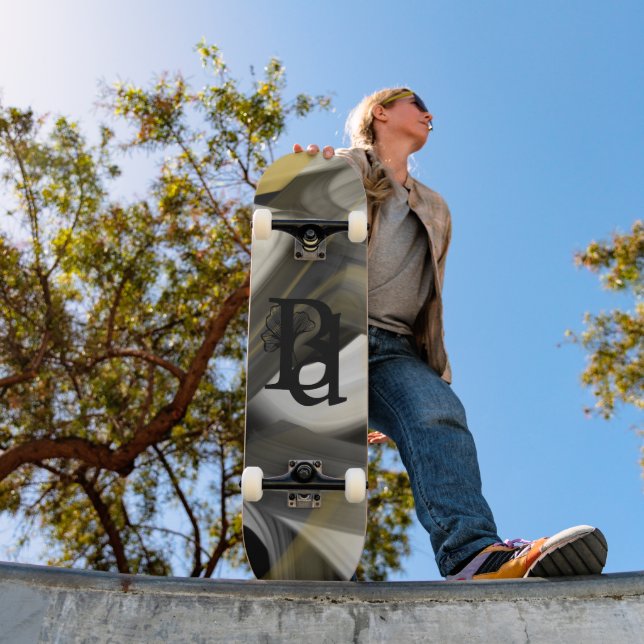 Skateboard Trend Abstract Art Black White Gold  (Outdoor 1)