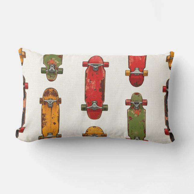 "Skateboard Under Deck" Vintage Pattern Lumbar Cushion (Front)