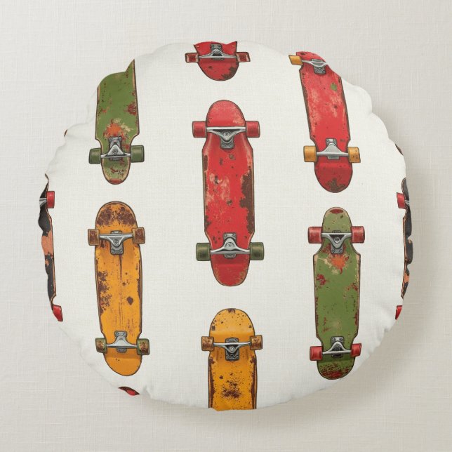 "Skateboard Under Deck" Vintage Pattern Round Cushion (Front)