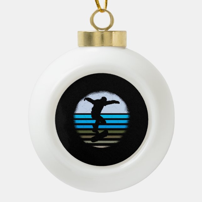 Skateboard Vintage Retro Ceramic Ball Christmas Ornament (Front)