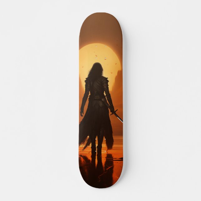 Skateboard Warrior Woman's Silhouette at Dawn (Front)