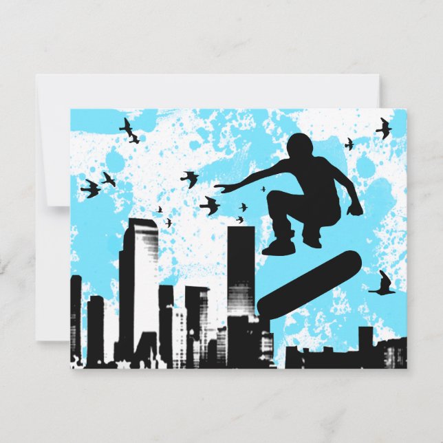 skateboard with birds : cityscape (Front)