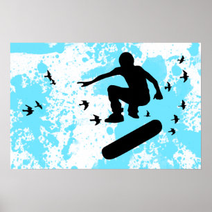 skateboard with birds poster