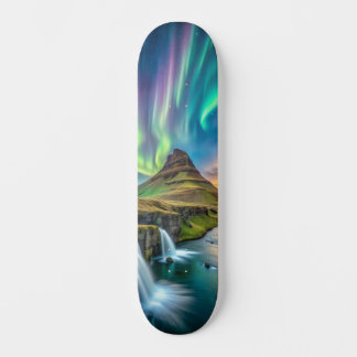 Skateboard with Northern Lights in Iceland and Mou