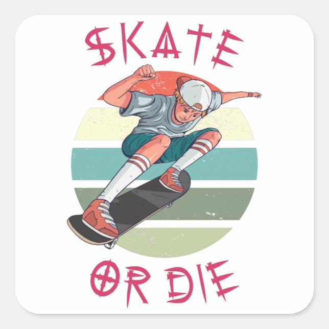 Skateboarder Boy Square Sticker (Front)