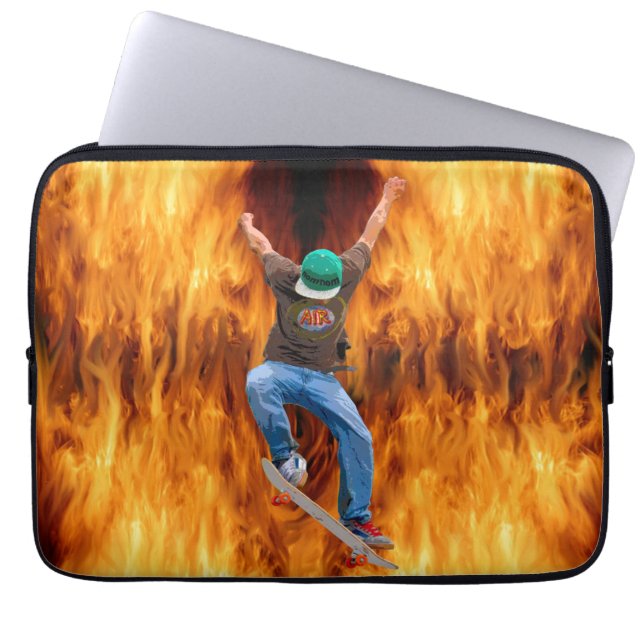 Skateboarder & Flames Action Sports Art Laptop Sleeve (Front)