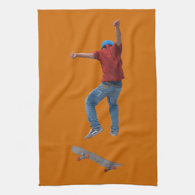 Skateboarder Get Some Air Action Street Kulcha Art Tea Towel (Vertical)