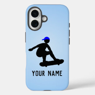 Skateboarder guy doing Tricks - cool blue custom iPhone 16 Case