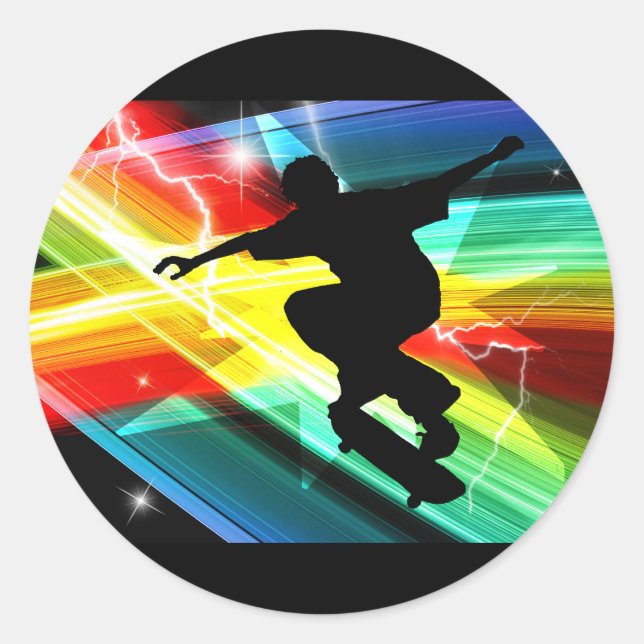 Skateboarder in Criss Cross Lightning Classic Round Sticker (Front)