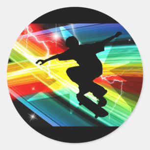 Skateboarder in Criss Cross Lightning Classic Round Sticker