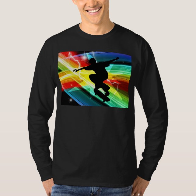 Skateboarder in Criss Cross Lightning T-Shirt (Front)