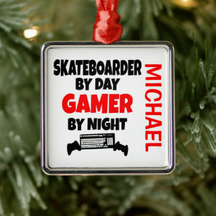 Skateboarder Loves Playing Video Games Metal Tree Decoration
