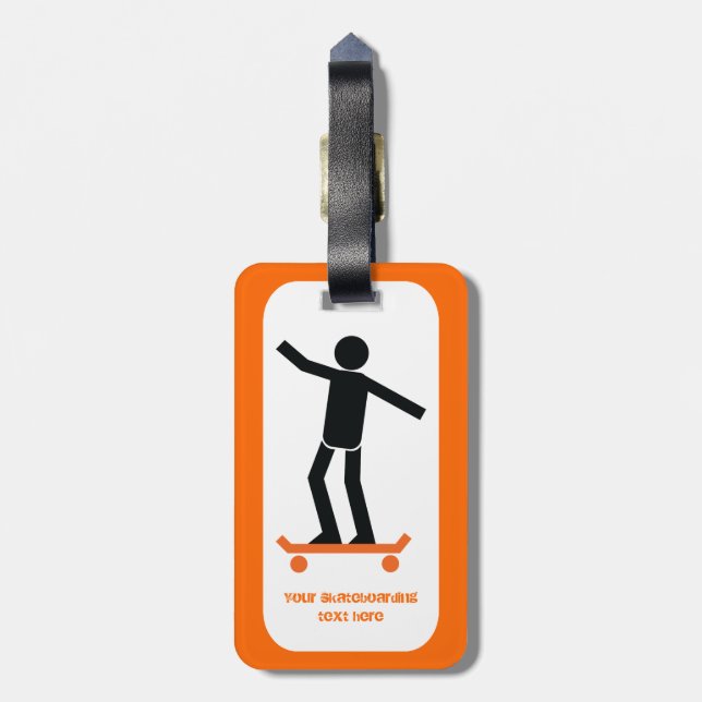 Skateboarder on his skateboard custom luggage tag (Back Vertical)