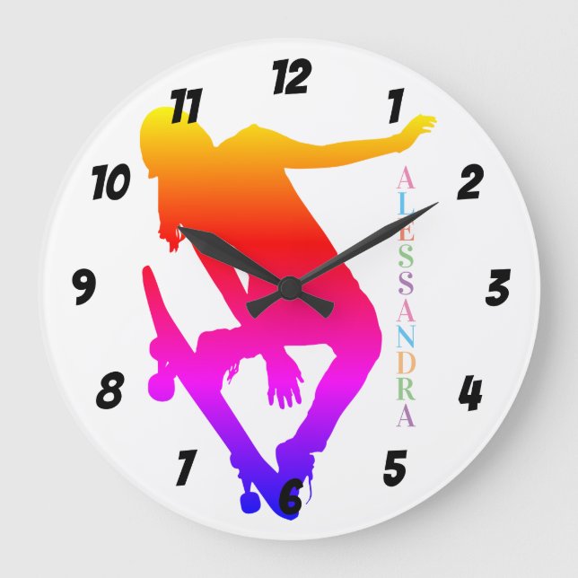 Skateboarder Personalised Name Large Clock (Front)