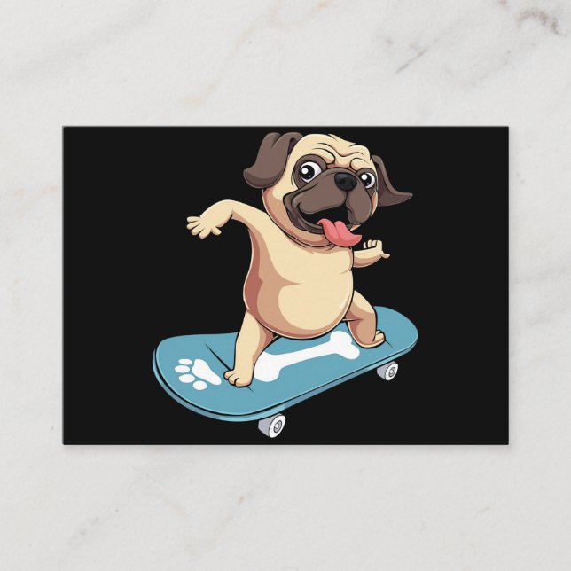 Skateboarder Pug Skateboarding Business Card (Front)