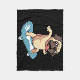 Skateboarder Pug Skateboarding Fleece Blanket
