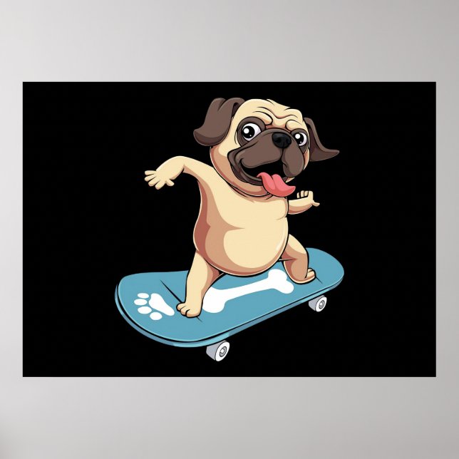 Skateboarder Pug Skateboarding Poster (Front)