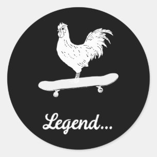 Skateboarder Rooster Chicken Skateboarding Funny Classic Round Sticker