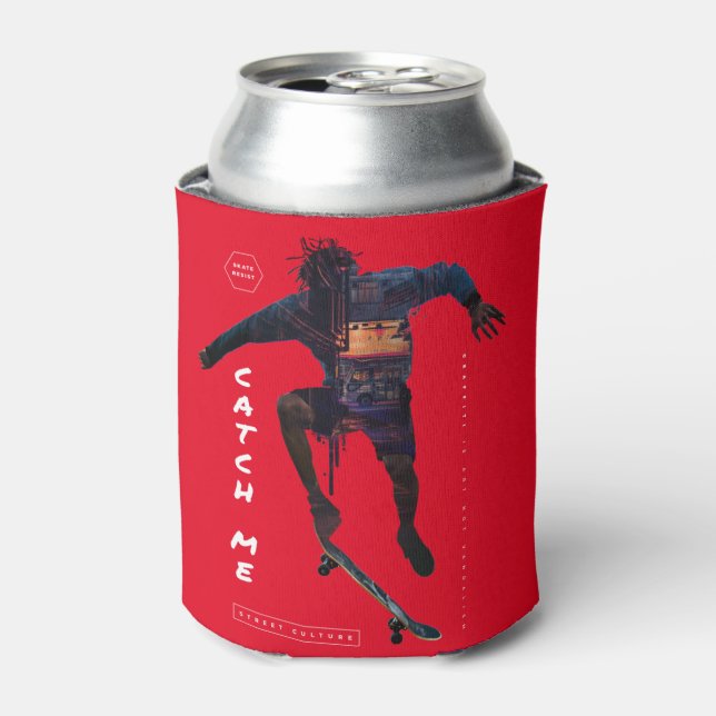 Skateboarder silhouette - Urban design Can Cooler (Can Front)